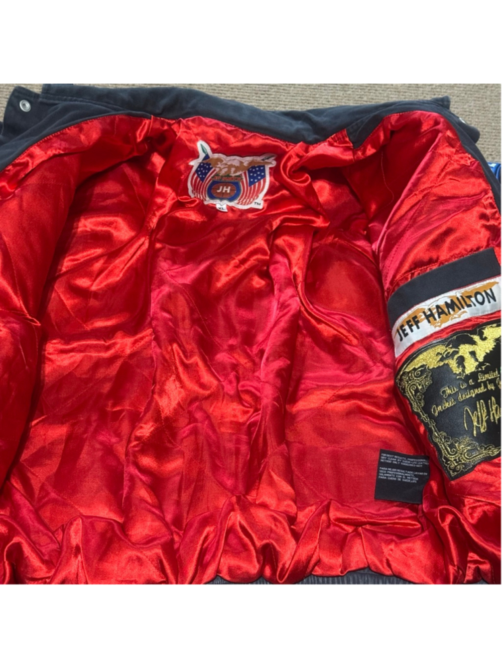 Vintage Jeff Hamilton NBA Patch Leather Bomber Jacket XL Rare Y2K Streetwear - Picture 11 of 16